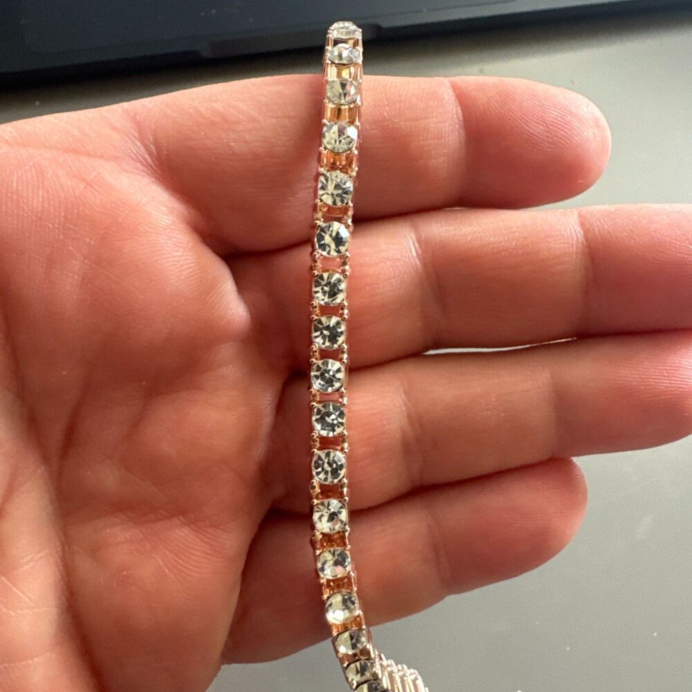 Rose Gold Plated Stainless Steel Cubic Zirconia Studded 22 Inch Necklace Unisex